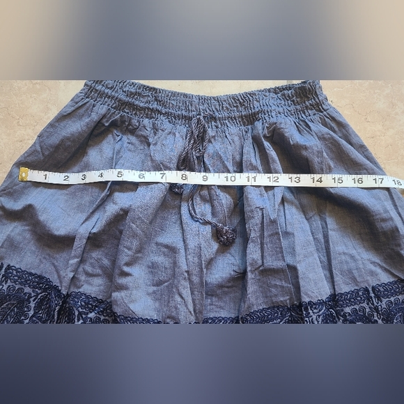 J. Crew Blue Chambray Boho A-Line Skirt Embroidered, Medium - Picture 3 of 5